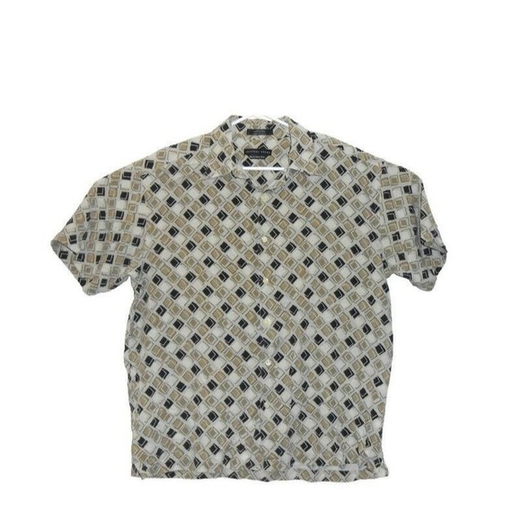 Geoffrey Beene Men's Large‎ Shirt Geometric Button Up Washable Silk Short Sleeve - Picture 1 of 5